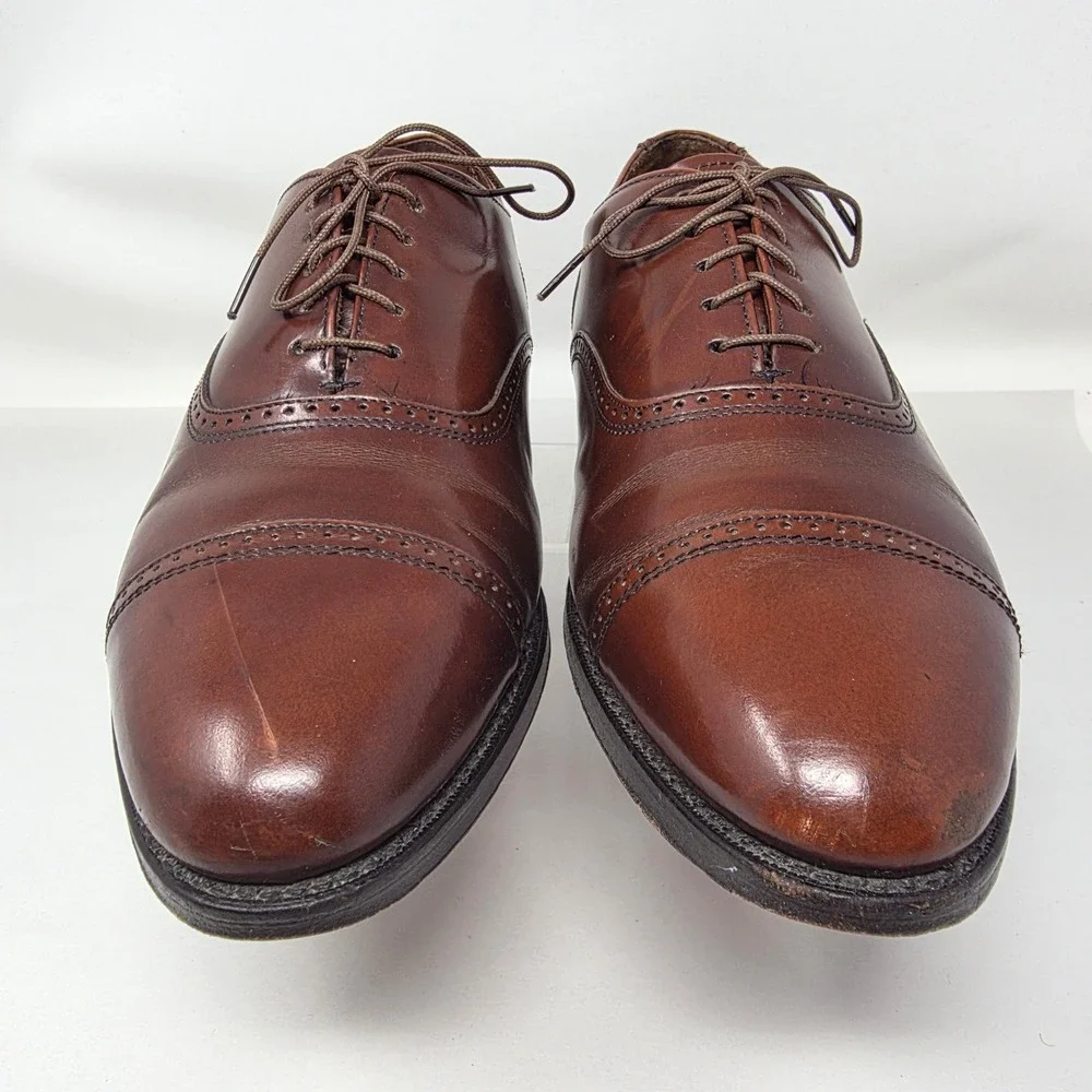 Nuflex Prime Oxford Shoes Mens 12 Cap Toe Brown Leather Brogue Made in USA